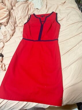 Tommy Hilfiger Red Midi Dress with Navy Trim